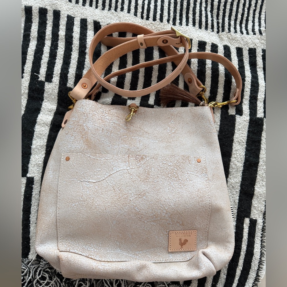 Birch White leather carryall and crossbody